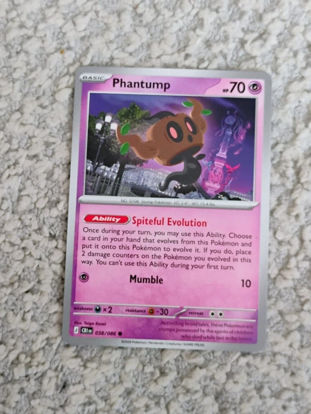 POKEMON TCG Card Phantump Chaos Rising 038/086 PZ